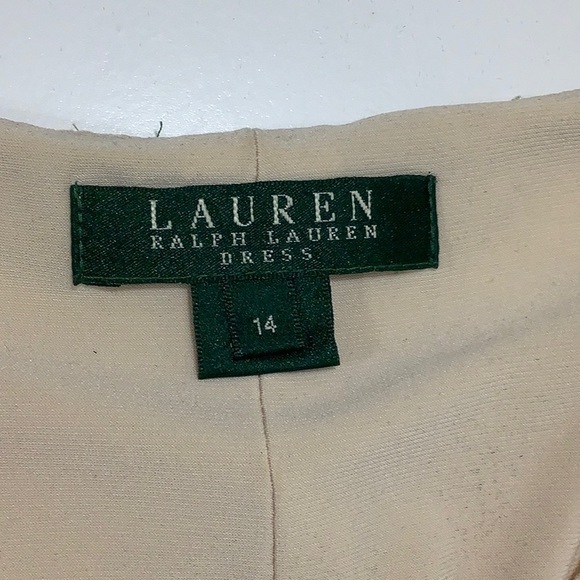 Lauren Ralph Lauren v neck floral lace side gather cream Nude midi dress size 14 - Picture 5 of 15